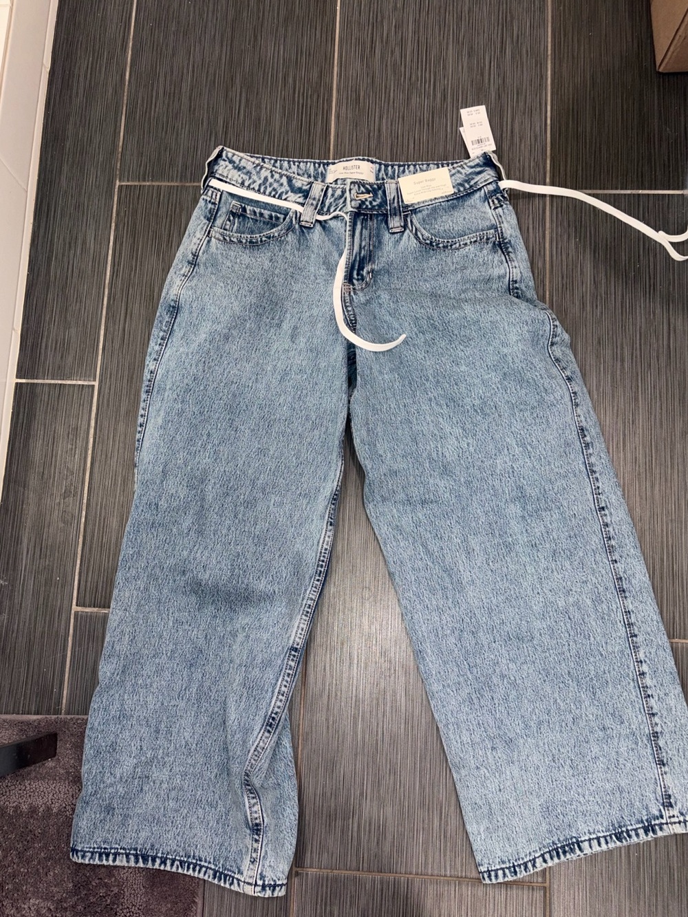Low-Rise Super Baggy Denim Jeans Waist Tie Acid Wash 28S📝 NWT